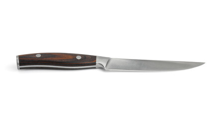 One sharp knife with wooden handle isolated on white