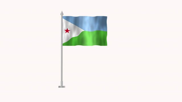 Flag of Djibouti, Pole flag of Djibouti on white screen, Djibouti 3D Animation flag waving in the wind isolated on white Background. 

