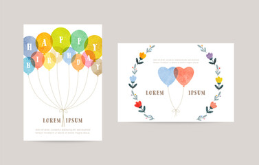 hand drawn balloon illustration cards for invitation, birthday