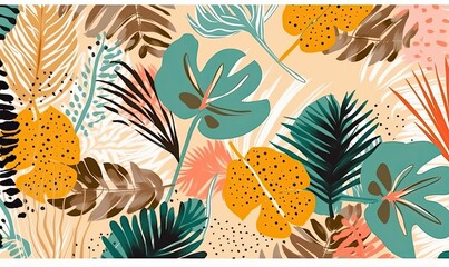 Patterned Paradise: Tropical Leaves Dance on a Beige Canvas
