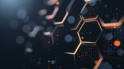 Abstract background. cyberspace with black hexagon and glowing elements. Technology and science design
