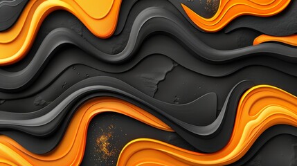 Energetic 3d abstract background featuring vivid bright black and orange color tones
