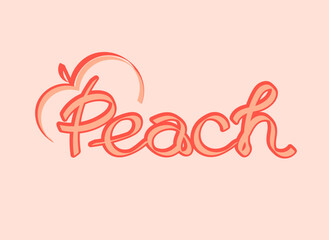 lettering for peach logo with peach element for bakery business, cafe, cafeteria, sweets shop