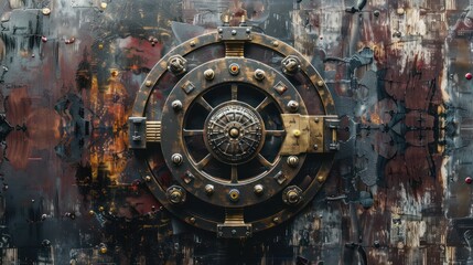 A creative depiction of a fortified bank vault adorned with a shield, symbolizing the strength of security measures within banking systems.