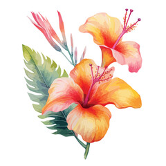 Watercolor Tropical Flower Clipart  Isolated on White