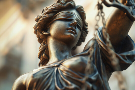 Close up statue of Lady Justice. Generative AI