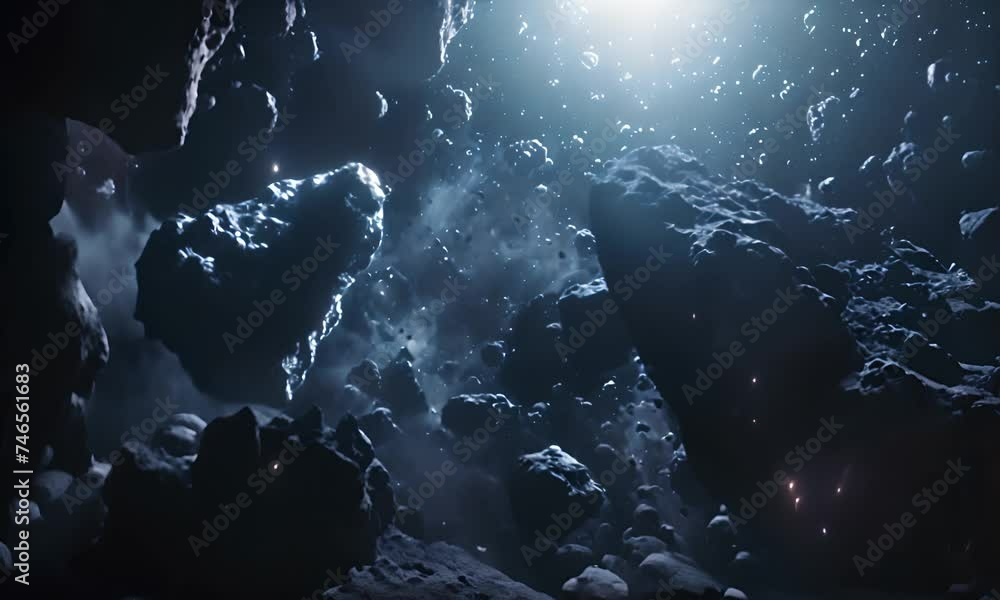 Wall mural asteroids in outer space with light glares. the concept of space and astronomy.