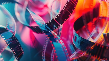 multicolored abstract background with film strip.film festival filmmaking movie announcement concept - obrazy, fototapety, plakaty