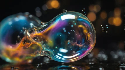 Fotobehang A time-lapse video showcases the formation and breakdown of a soap bubble membrane, capturing the fleeting beauty of its iridescence.   © Mr Arts