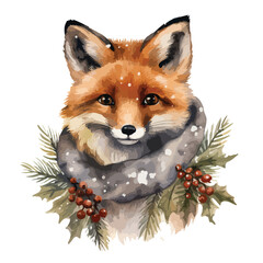 Winter Woodland Watercolor Christmas Fox Clipart  Is