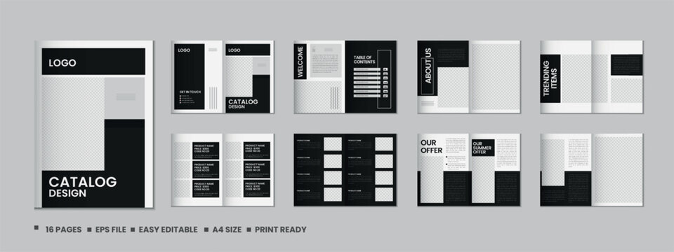 Product catalogue design, multipage brochure catalog template design with mockup