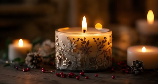  Warm and cozy ambiance with lit candles and berries