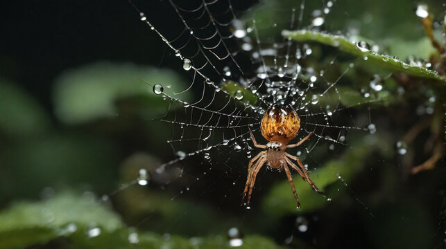 Tiny water droplets cling to a spider's web, their surface tension acting like an invisible membrane.

