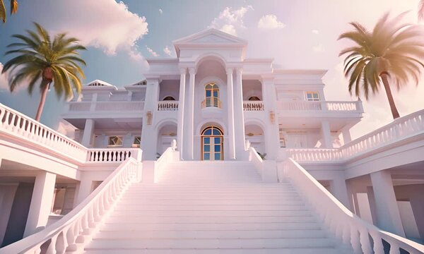 Luxurious mansion with palms against a clear sky. The concept of luxurious living.