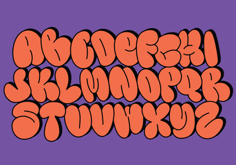 Graffiti bubble font shaped alphabet set