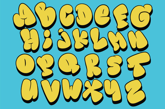 Graffiti bubble font shaped alphabet set