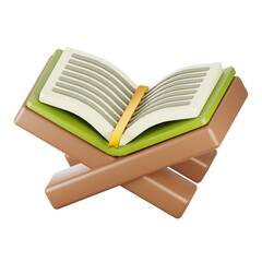 3d rendering ramadan icon concept. 3d illustration al quran icon. Open al quran on the table icon
