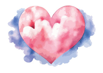 Watercolor Heart Shaped Cloud Clipart  Isolated on White