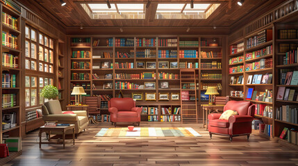Contemporary Bookstore Set with Shelves of Books, Reading Nooks, and Coffee Bar. Concept of Literary Culture and Community