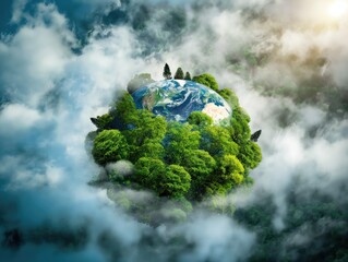 Planet Earth in the middle of a green forest - obrazy, fototapety, plakaty