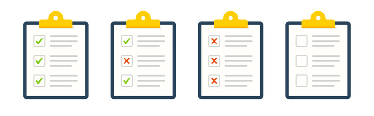 Clipboard with checklist set. Clipboard icon. Checklist icon. Survey form symbol. Vector - obrazy, fototapety, plakaty