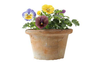 Pansy Pots as Garden Ornaments On Transparent Background.