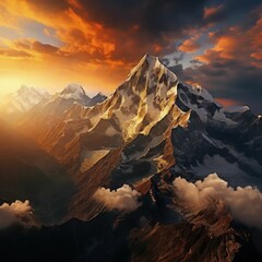 a view of a mountain with clouds in the foreground