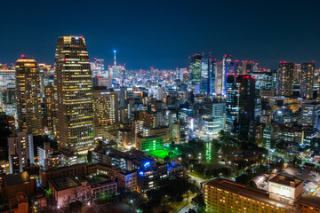 Fototapeta na wymiar 東京都 東京タワーから見る東京の夜景、新橋・汐留方面