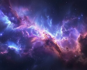 Obraz premium A breathtaking cosmic nebula painting, showcasing a mesmerizing interplay of pink and blue colors among the stars.