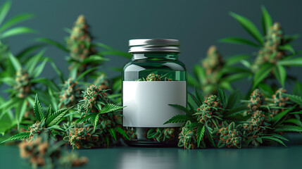 Cannabis buds in a jar for product template mockup