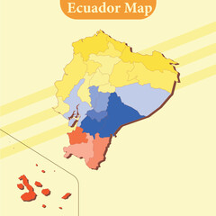 National map of  Ecuador map vector with regions and cities lines and full every region
