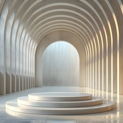 3D Rendering of Minimalist Church Scene with Circular Stone Platform