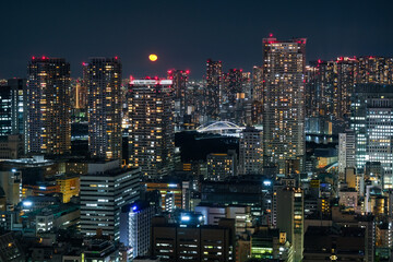 東京都 東京タワーから見る夜の東京、タワーマンション群