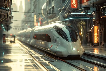 Fototapeta premium Futuristic Passenger Train in the City