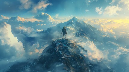 山頂で立っている男性
