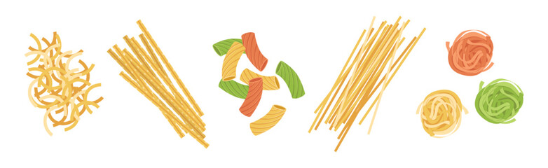 Wheat Pasta of Different Shape and Type Vector Set