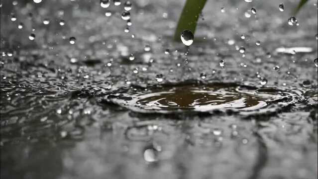 Closeup raindrop on wet surface suitable