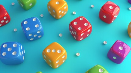 Colorful Background with dice decorations. April fool's day celebration. - obrazy, fototapety, plakaty