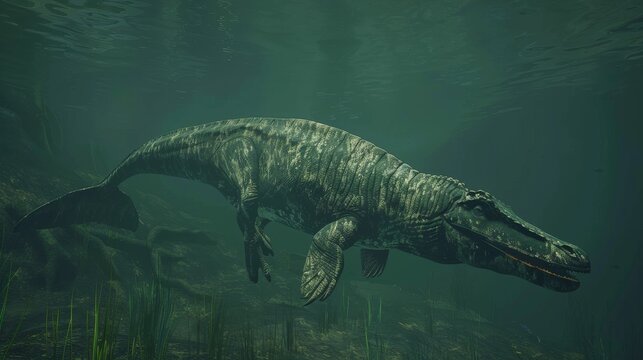 mosasaurus swimming underwater in the prehistoric sea