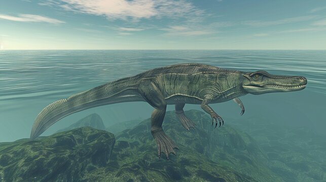 mosasaurus swimming underwater in the prehistoric sea