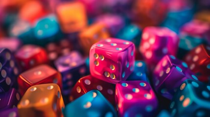 Colorful Background with dice decorations. April fool's day celebration.