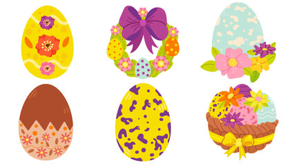 Set of cute colorful Easter eggs, Easter symbol, decorative vector elements collection. Collection of colored eggs.