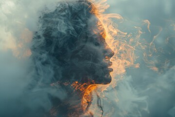 A delicate visual of a woman's face enveloped in swirling smoke evoking a sense of mystery and elegance