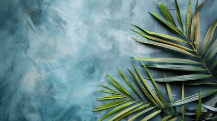 Collection of tropical leaves, foliage plant in blue color background