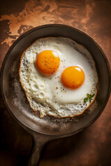 Fried egg in a pan, top view
