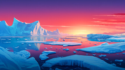Global Warming Concept. Melting Arctic ice sheets, symbolizing the urgent threat of global warming and climate change. - obrazy, fototapety, plakaty