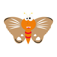Cartoon butterfly illustration. Cute smiling character for childish design. Flat vector illustration isolated on a white background.