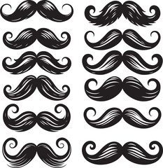 Fototapeta premium Silhouette of Mustache Vector Illustration Bundle, mustaches bundle black vector illustration