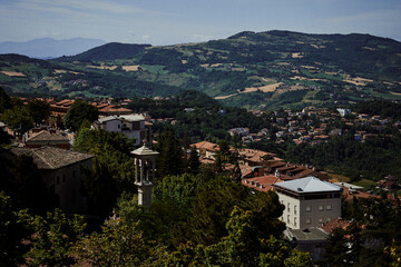 breathtaking views of San Marino from above in the harsh light of the summer sun