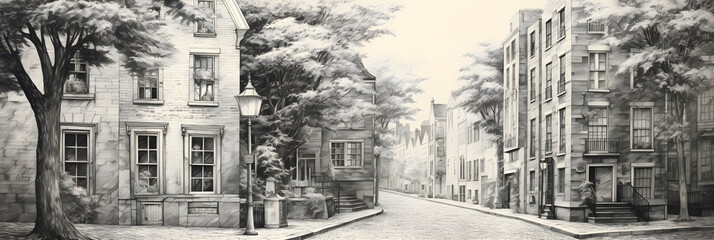 Vivid HB Pencil Sketch Illustrating Old Town Street with Traditional Architecture
